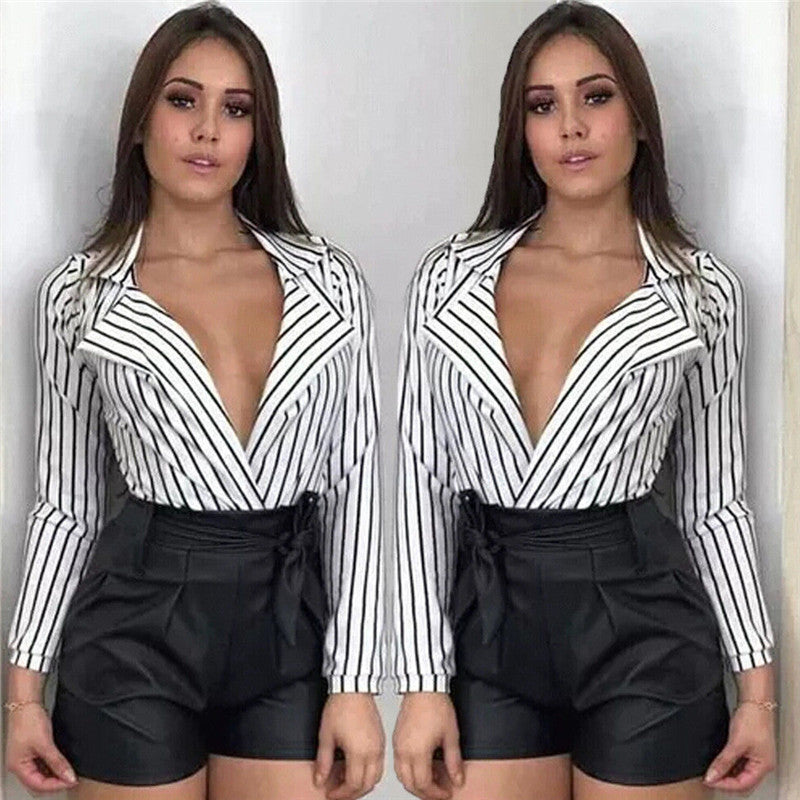 Striped Long Sleeve V-Neck Cross Shirt