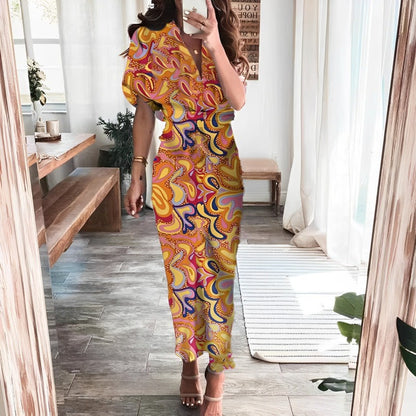 Short Sleeve ruffle  Maxi Dress for Women