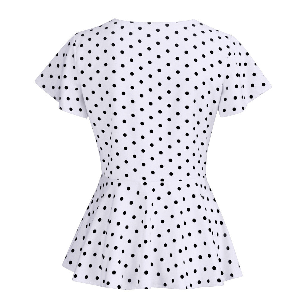 Women's Polka Dot V-Neck Short Sleeve Top