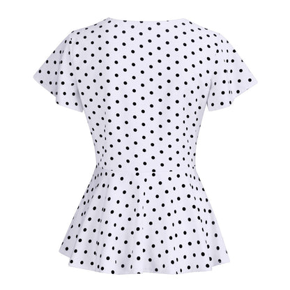 Women's Polka Dot V-Neck Short Sleeve Top