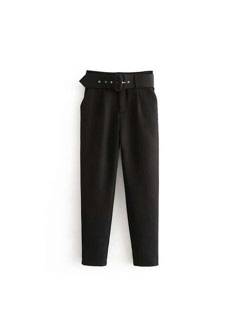 High Waist Slim Fit Suit Pants with Belt
