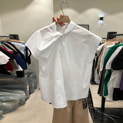 Irregular Ruffled Collar Short Sleeve Blouse for Women