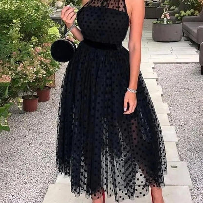 Sheer Black Polka Dot Swing Dress for Women