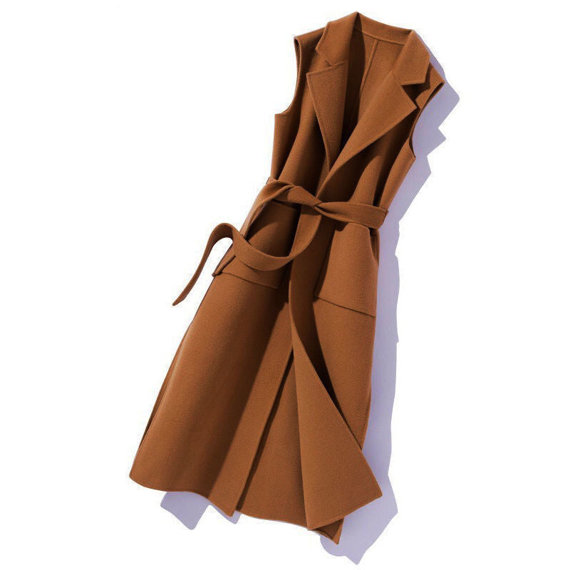 Sleeveless Wool Blend Long Vest for Women
