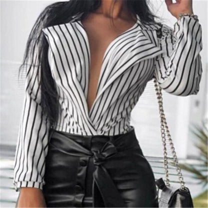 Striped Long Sleeve V-Neck Cross Shirt