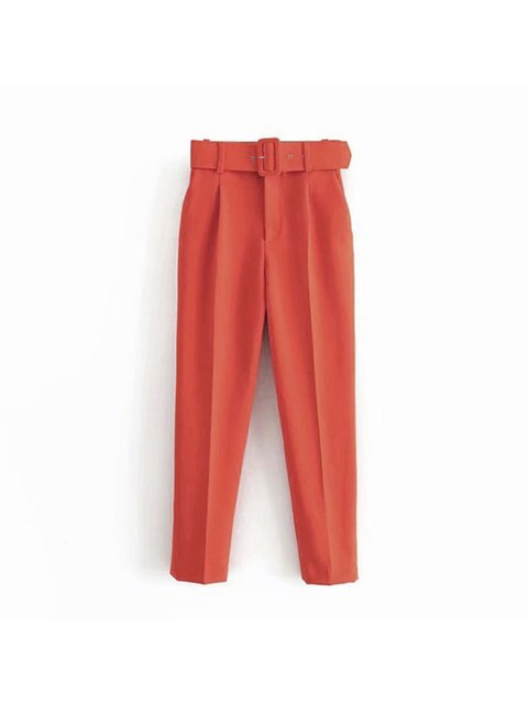 High Waist Slim Fit Suit Pants with Belt