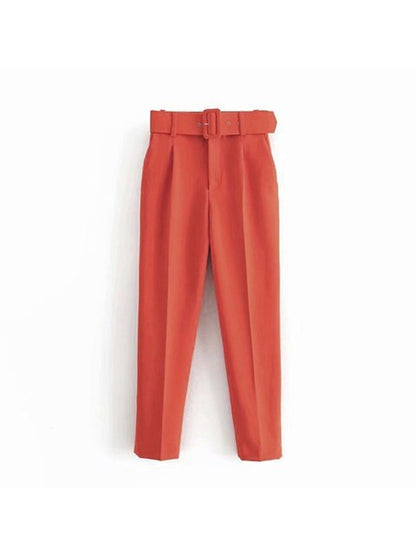 High Waist Slim Fit Suit Pants with Belt