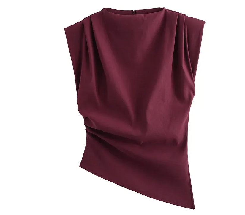 Trendy Sleeveless Top with Pleated Shoulder Details